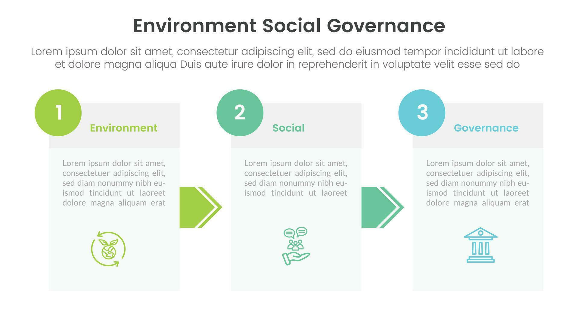 esg environmental social and governance infographic 3 point stage template with box information and arrow concept for slide presentation Stock Free