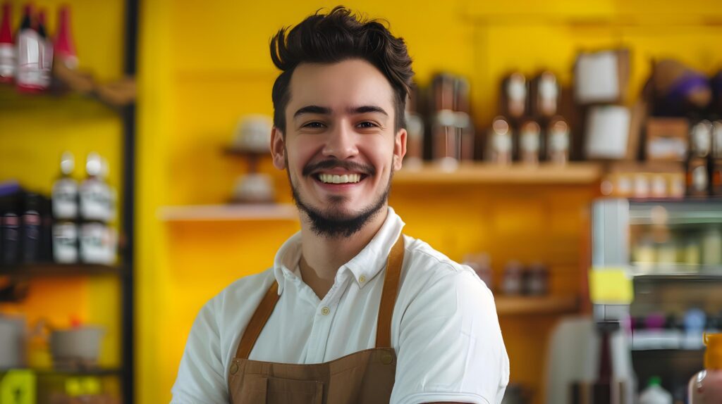 Friendly Small Business Manager Smiling in Store Environment Stock Free