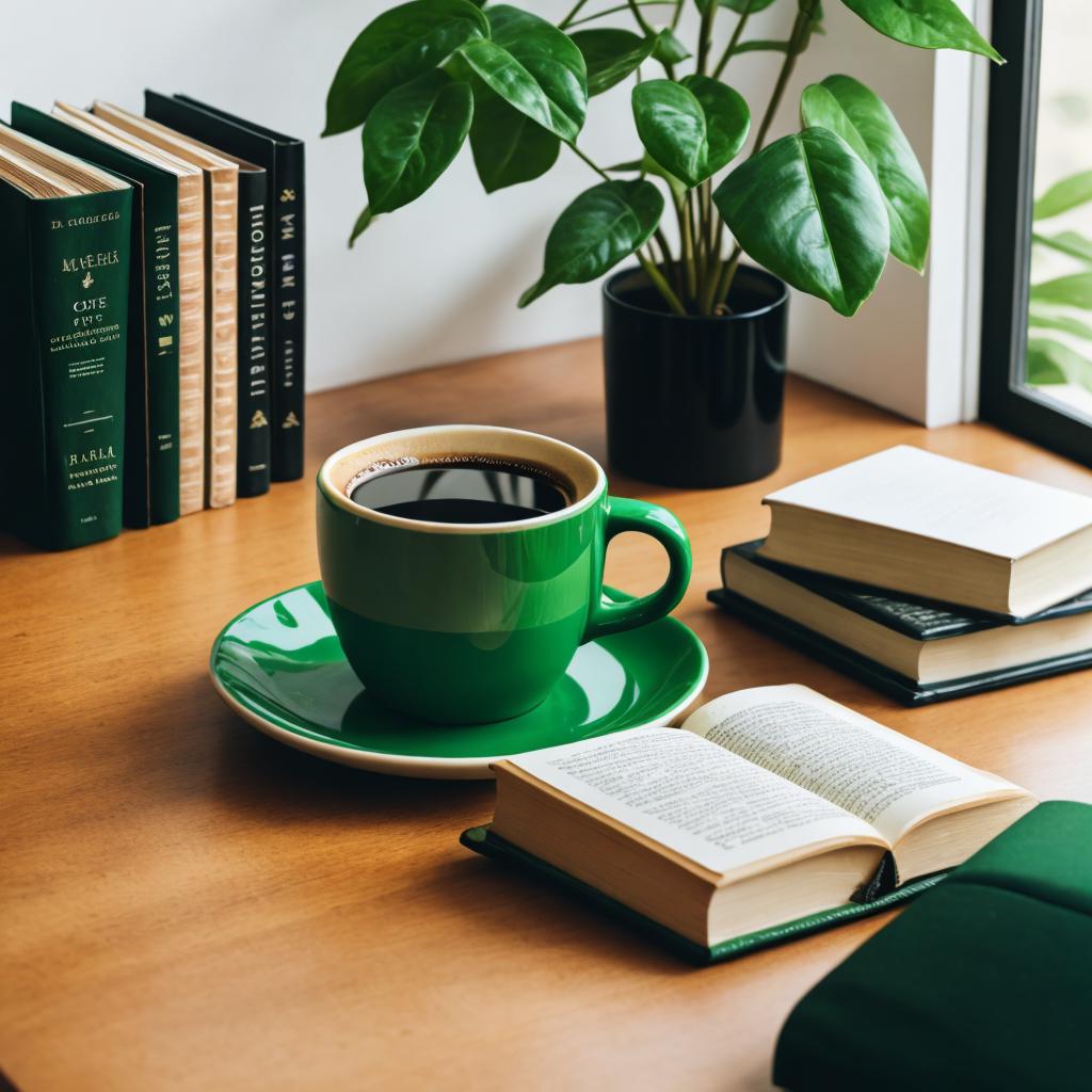 Books,Coffee,Morning,Green Colour by @zawye8891 by @ai_generated