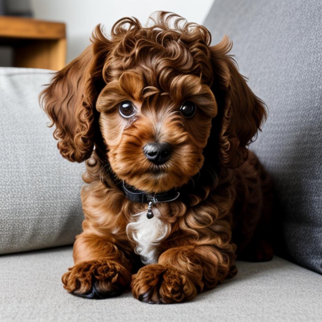 Brown mini poodle with by @ai_generated