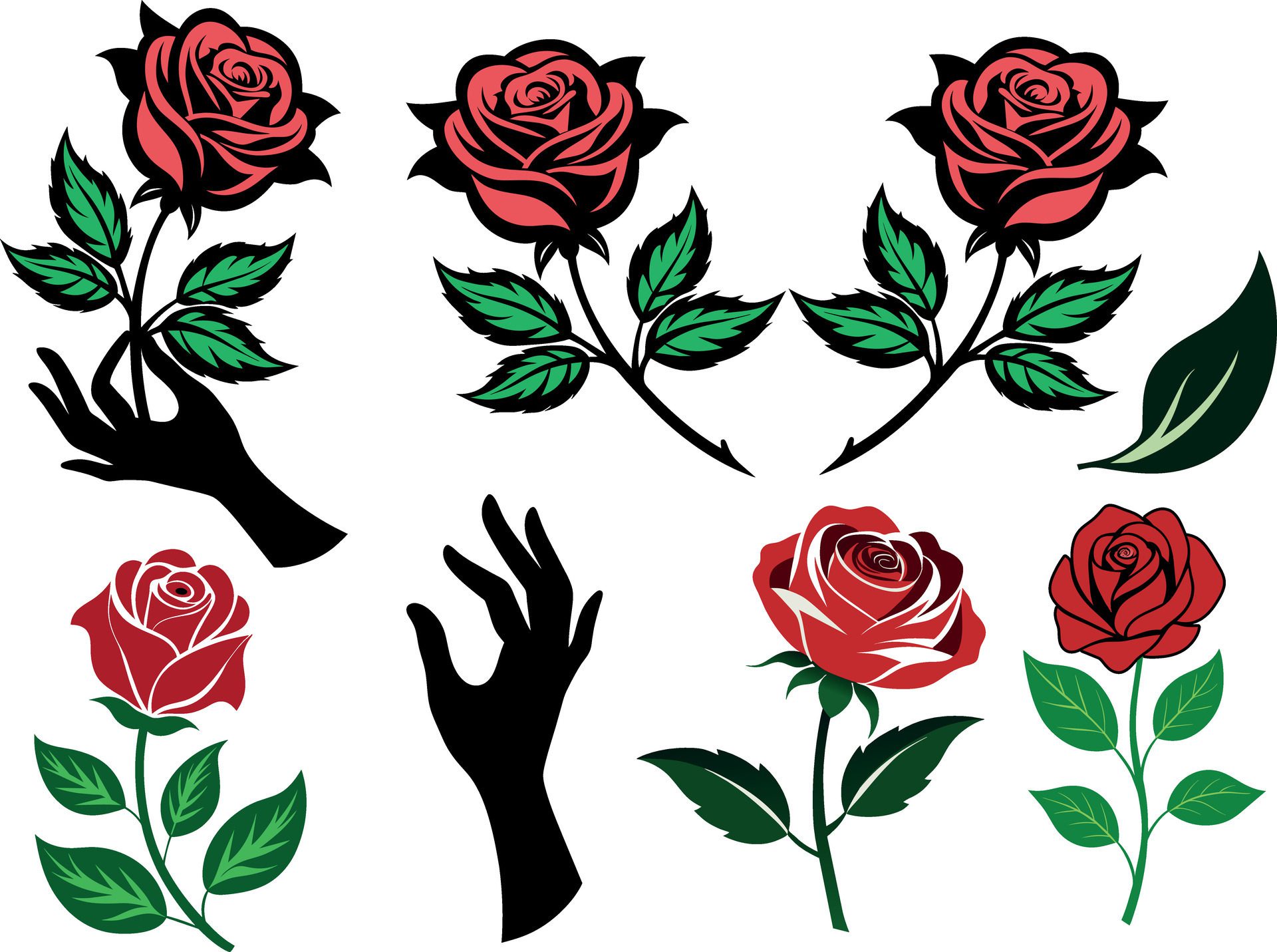 rose flowers silhouettes isolated on white background, best used for pattern of fabric Free Vector