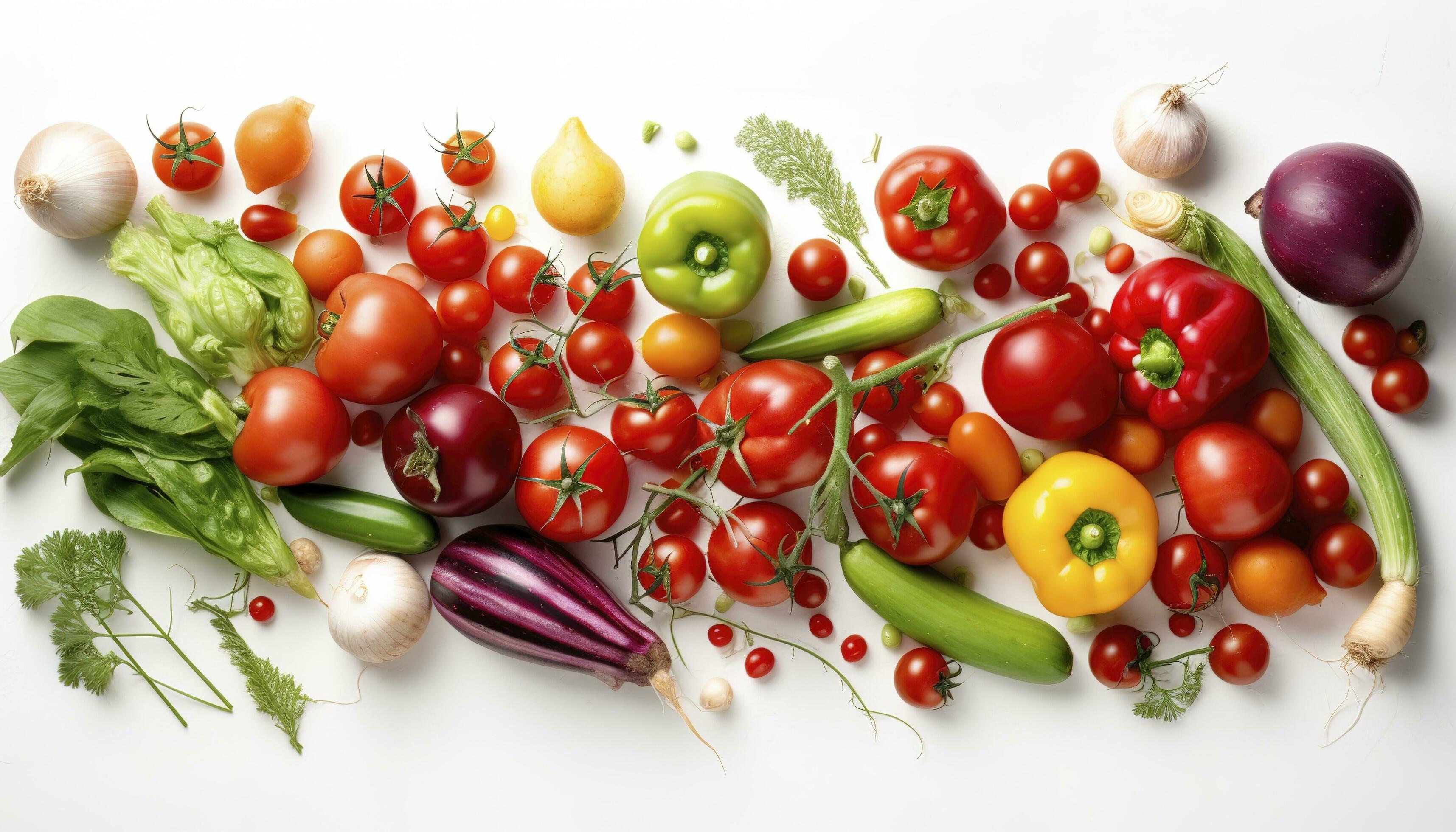 Fresh vegetables on white background. Healthy food concept, generate ai Stock Free