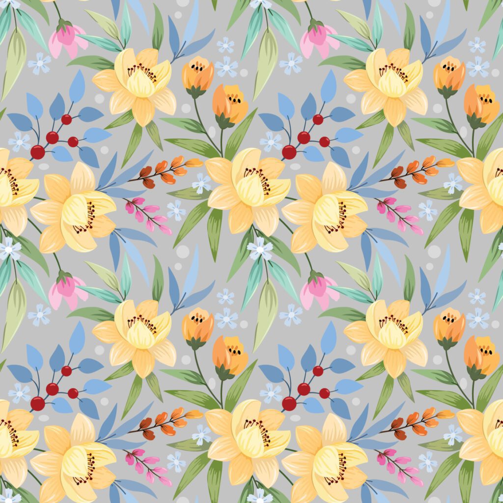 Colorful hand draw flowers seamless pattern. Free Vector