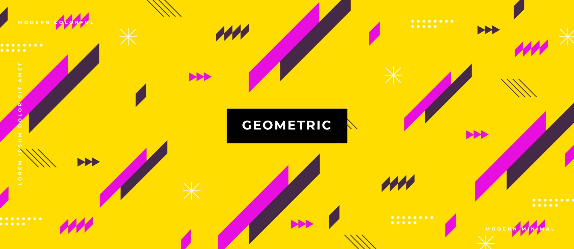 Trendy geometric pattern colorful on yellow background memphis style. Free Vector