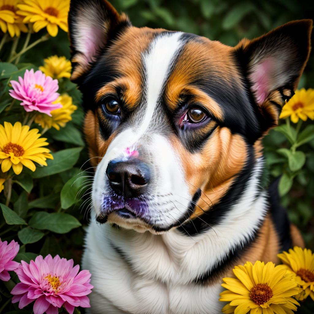 A Dog with flowers by @ai_generated