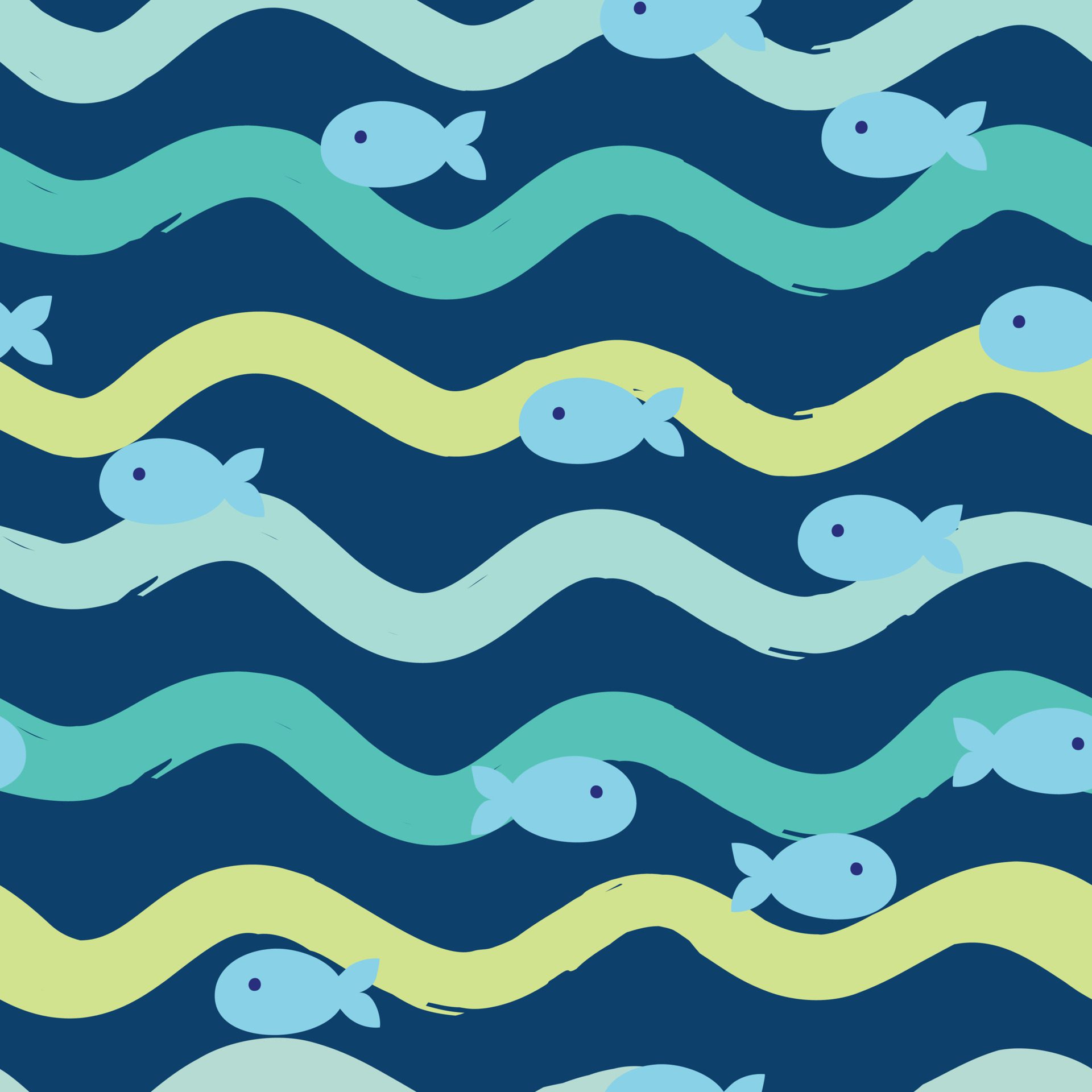 Blue wave fish seamless pattern Print Free Vector