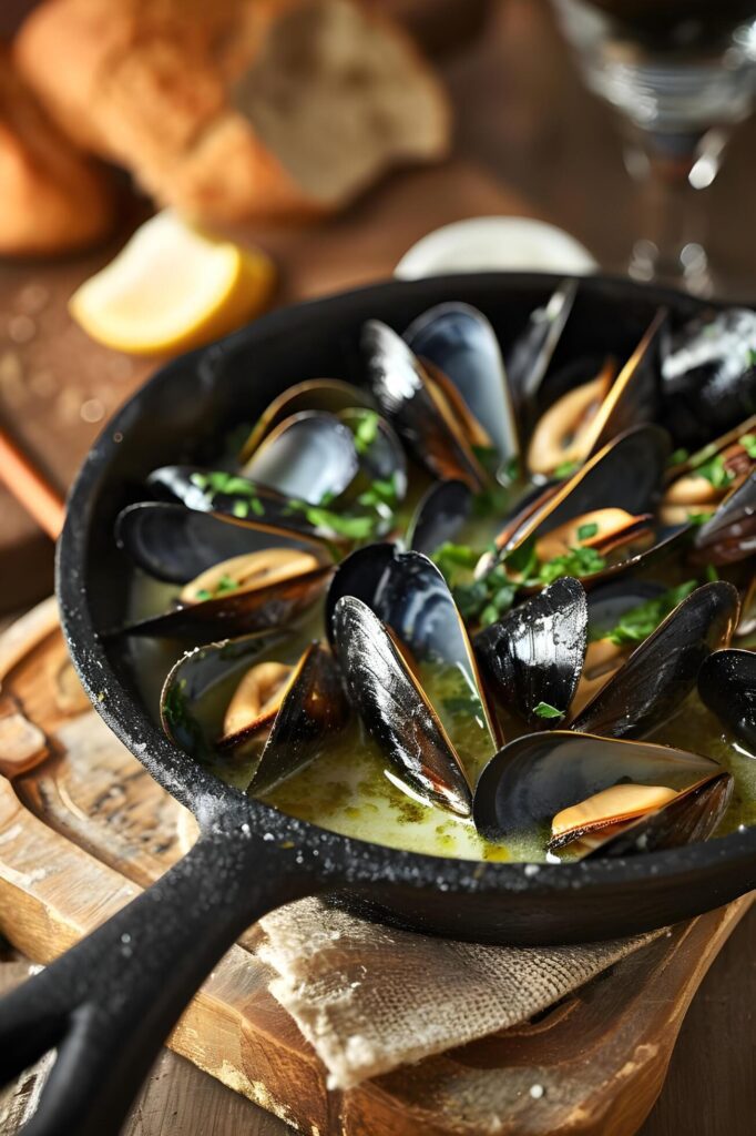 Culinary Coastal Charm Spanish Mussels in a Folk-Inspired Presentation Free Photo