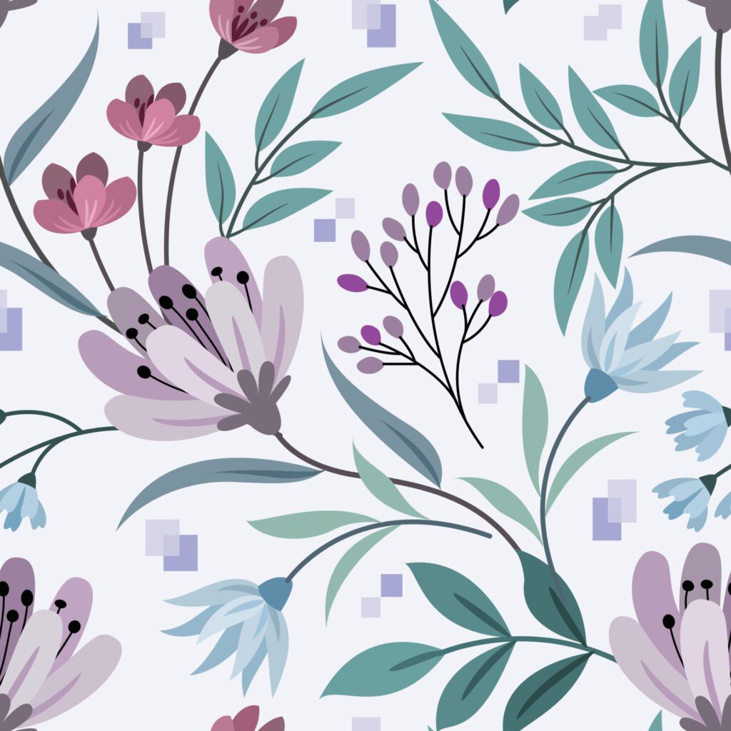 Seamless floral pattern with flower composition on bright background. Free Vector