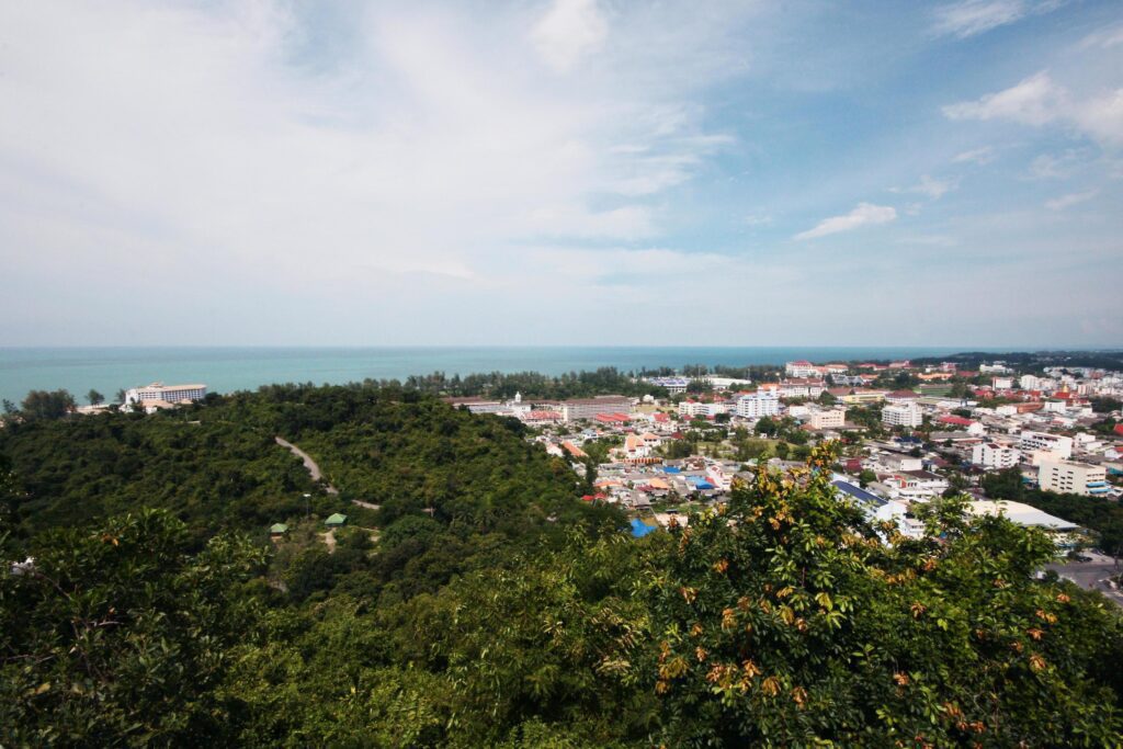 Beautiful Viewpoint on the mountain of Songkla city and Samila beach and seascape Stock Free