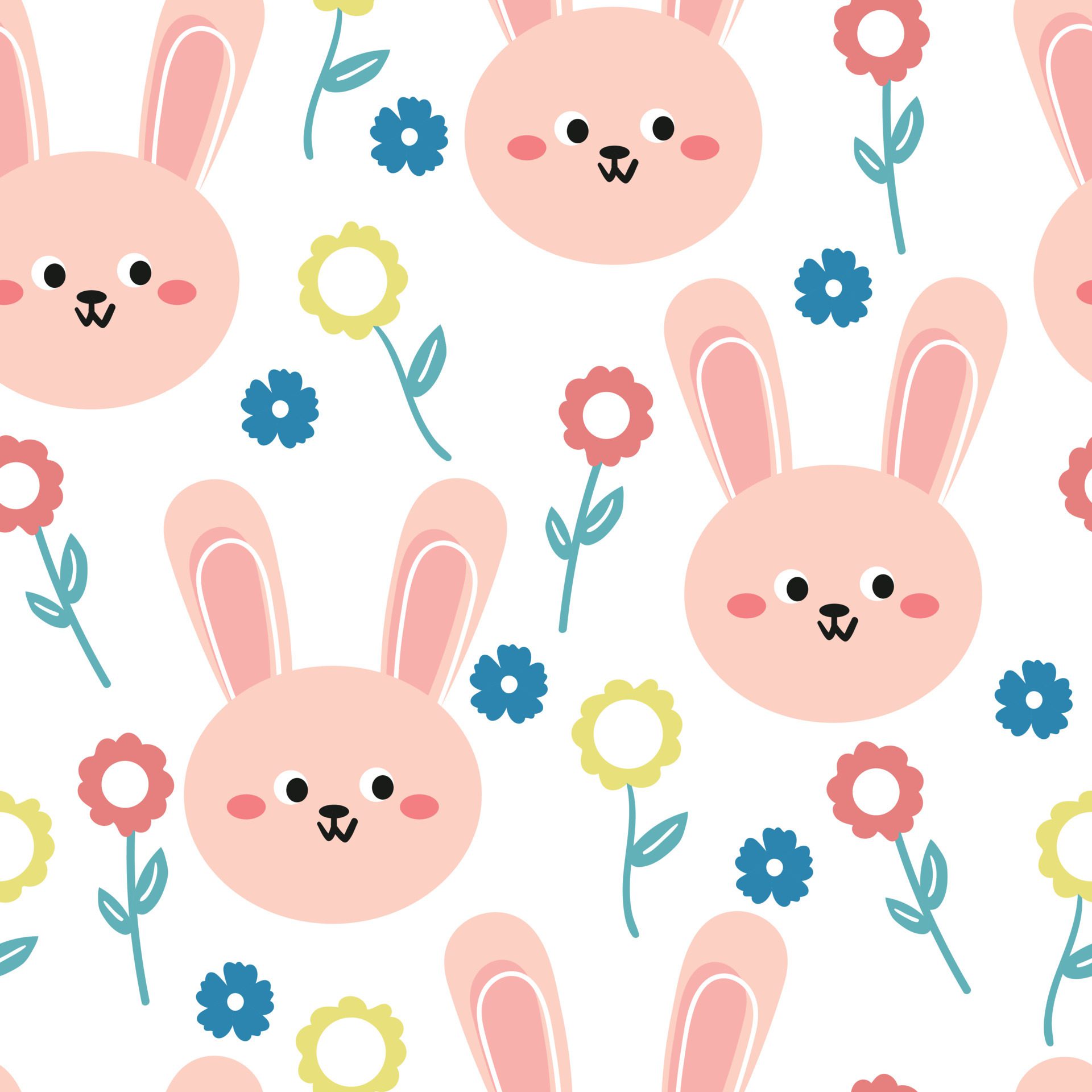 seamless pattern hand drawing cartoon bunny and flower. for kids wallpaper, fabric print, textile, gift wrapping paper Free Vector