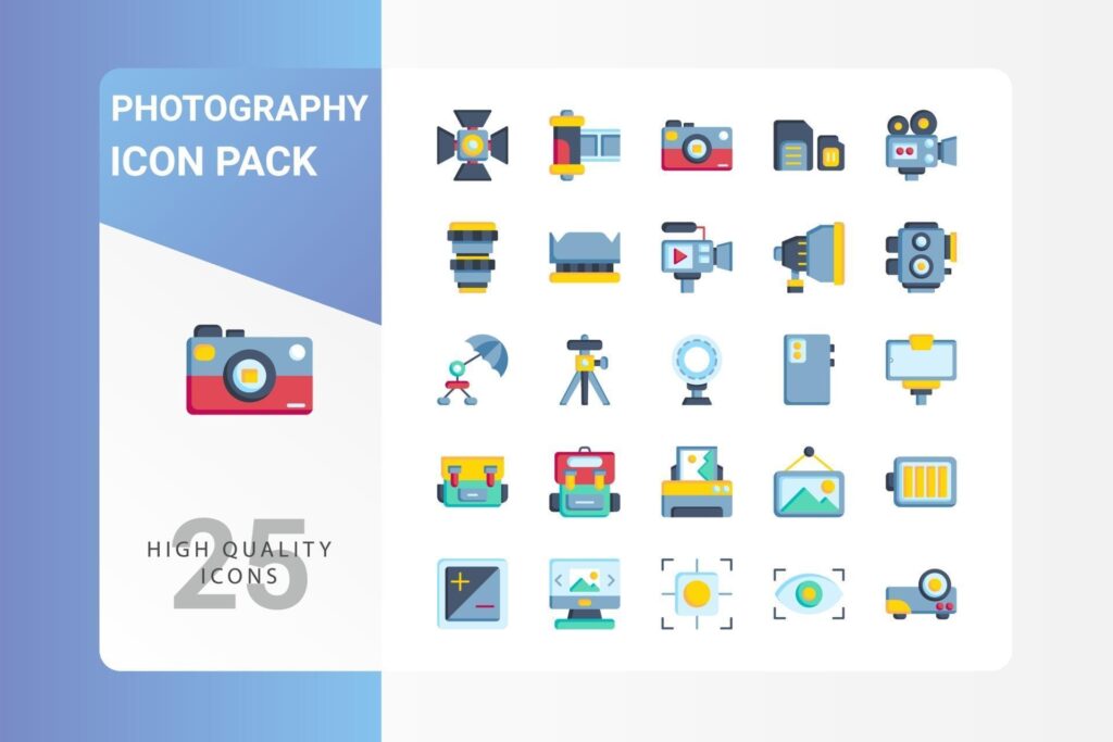 Photography icon pack for your web site design, logo, app, UI Stock Free