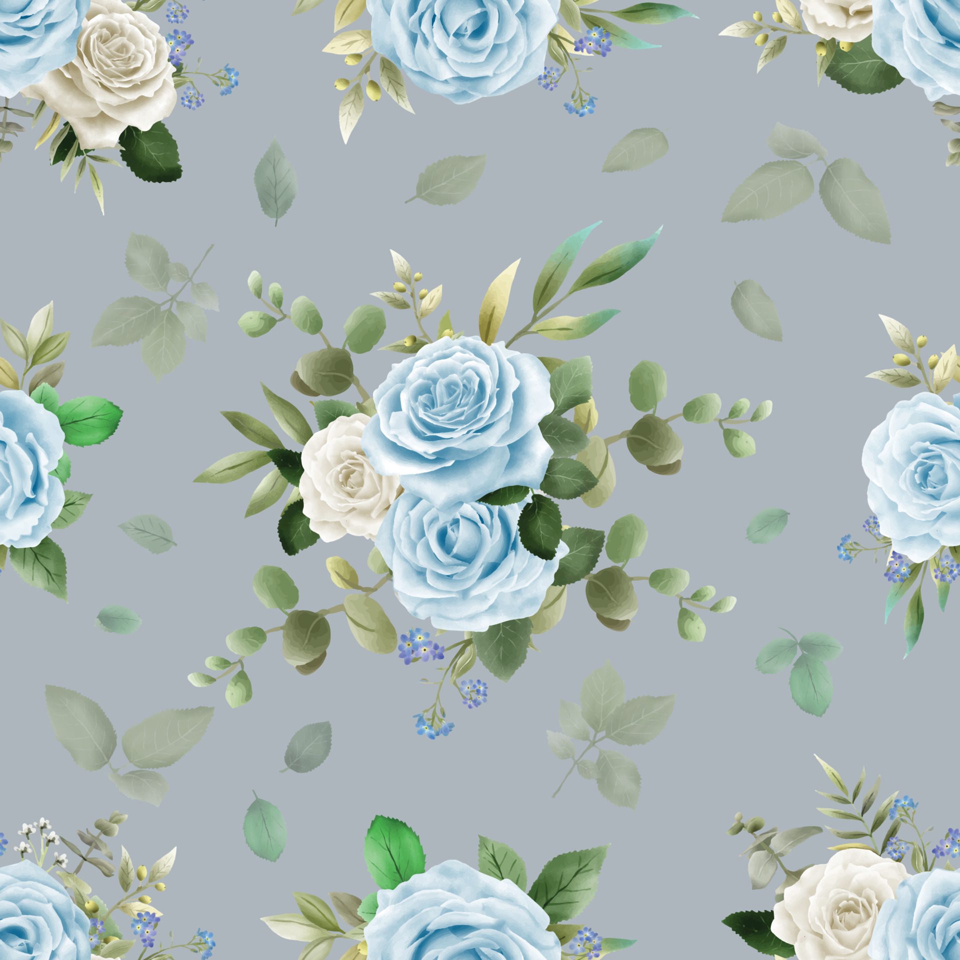 Elegant flowers and leaves watercolor seamless pattern Free Vector