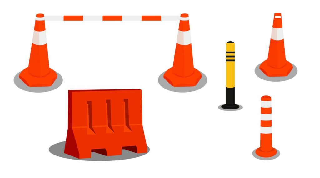 Road work sign. Roadblock icons. Road work construction. Stock Free