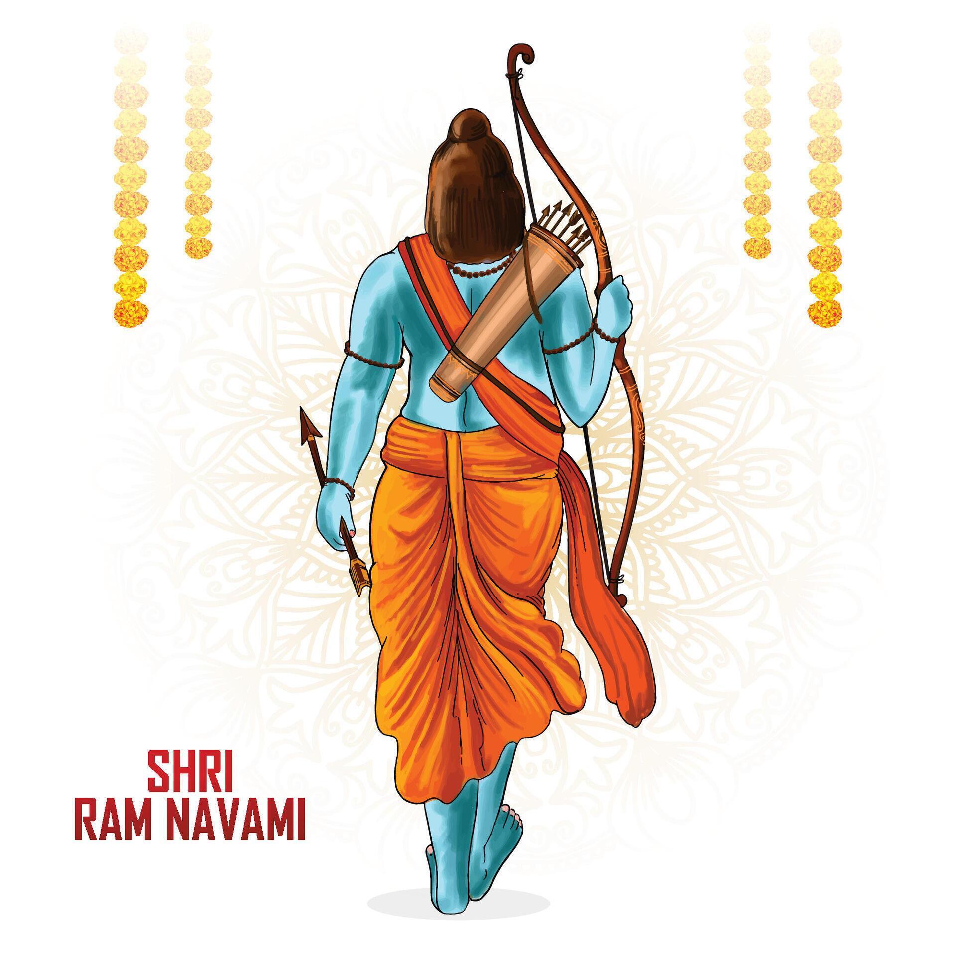 Shri ram navami with bow an arrow card background Stock Free