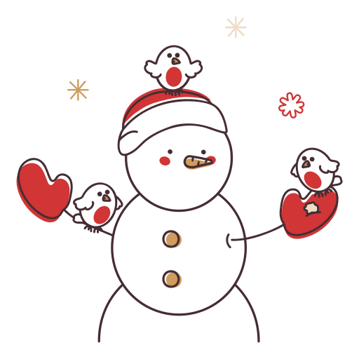 Snowman, birds, christmas illustration