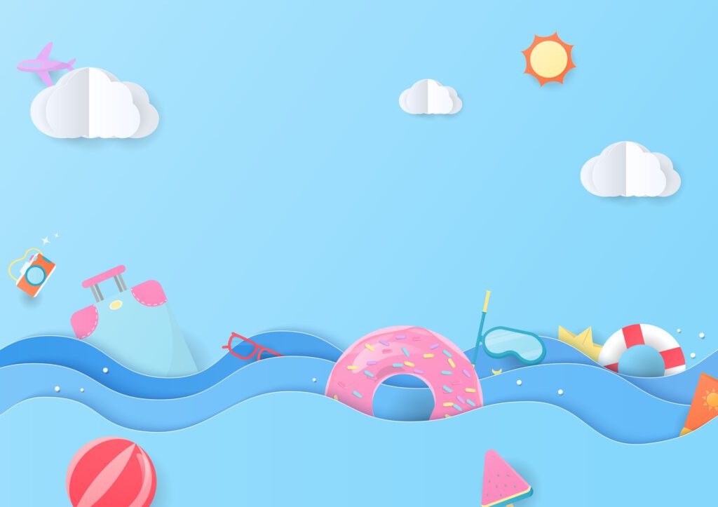 Summer items in the sea wave background Free Vector