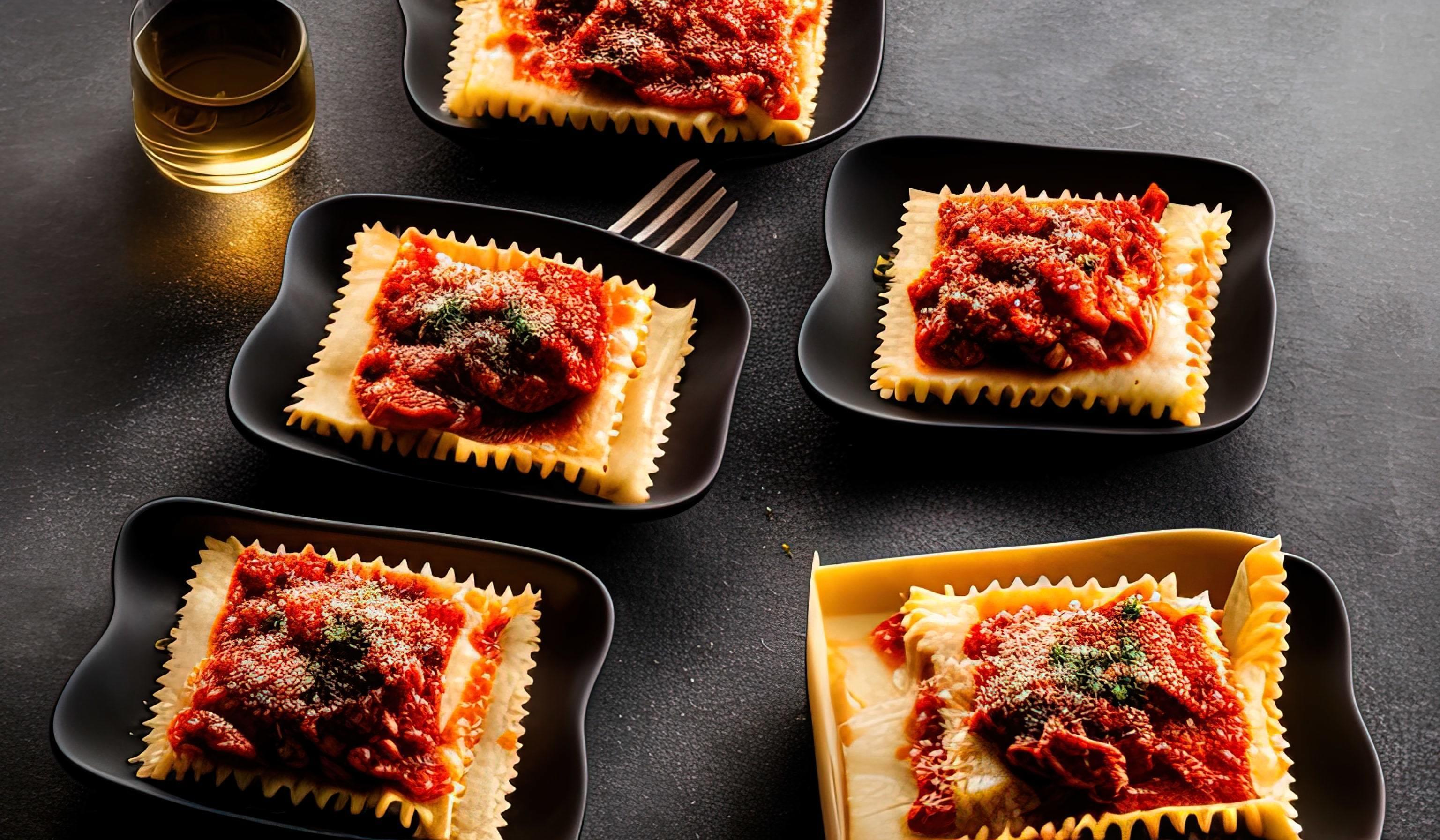 professional food photography close up of a Plate of lasagna on a dark gray background Stock Free