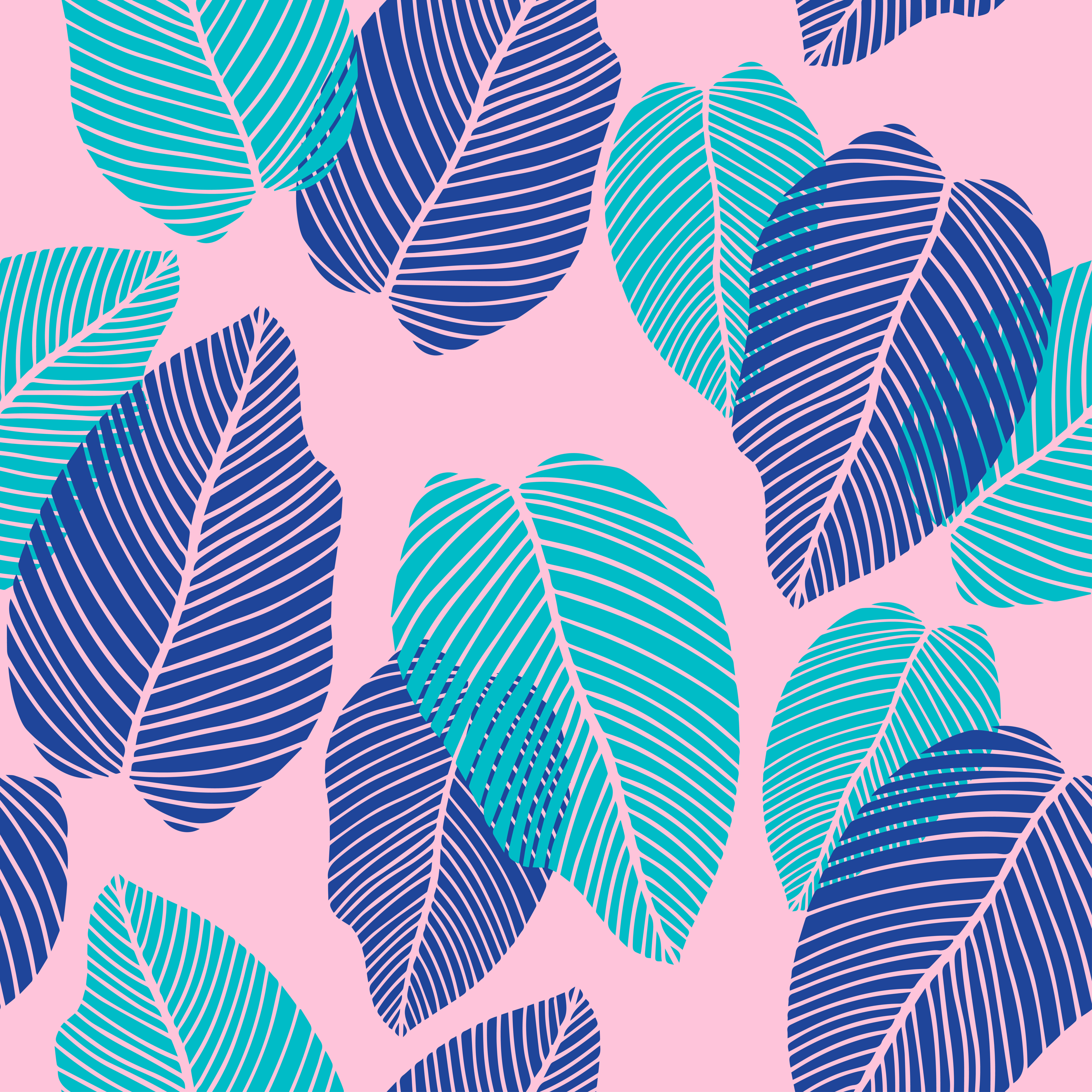 Floral seamless pattern of tropical leaves in flat style. Free Vector