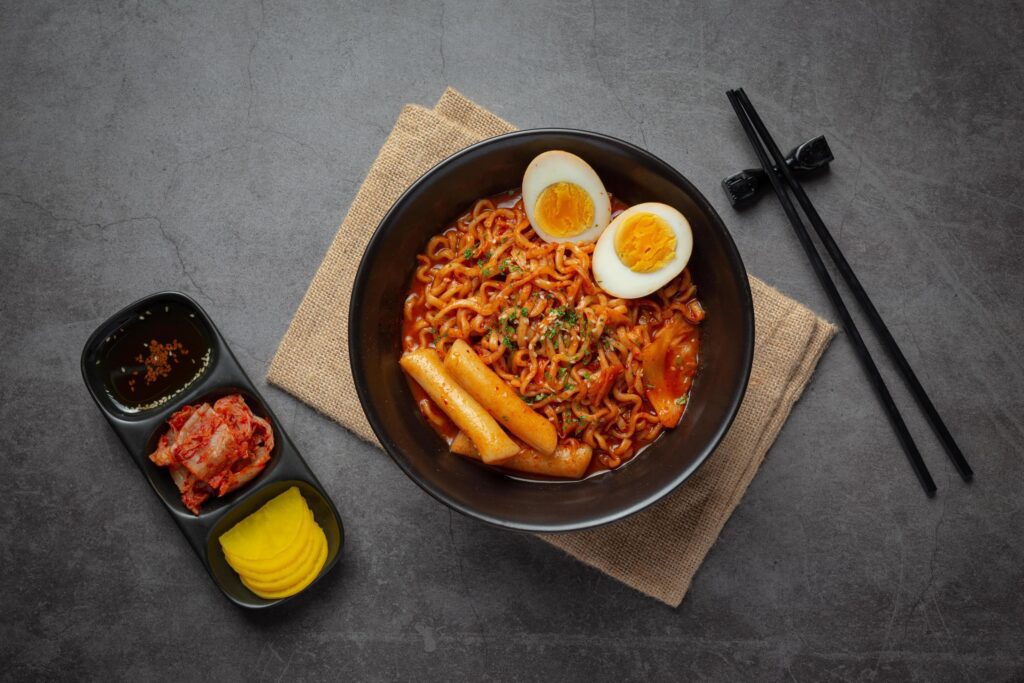 Korean instant noodle and tteokbokki in korean spicy sauce, Ancient food Stock Free