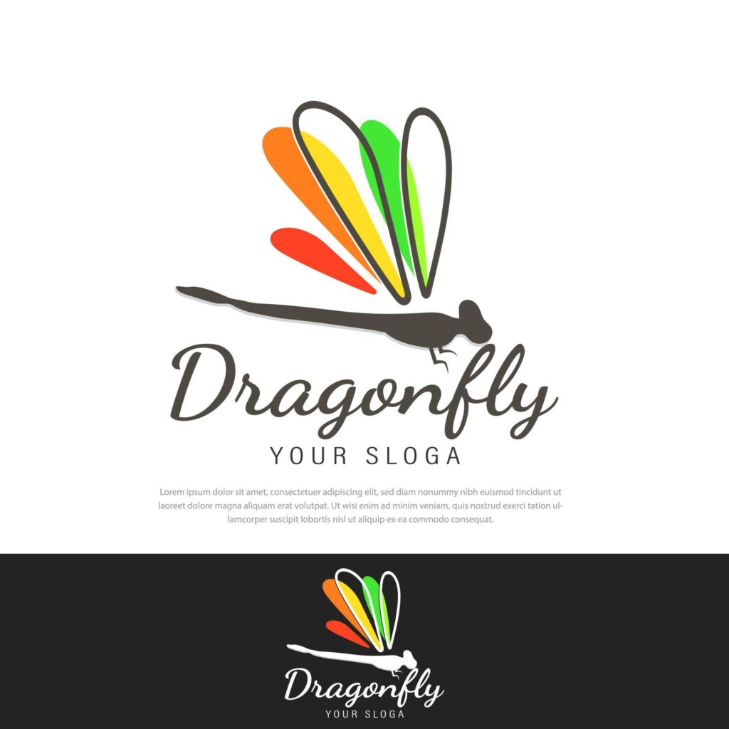 Bright colored winged dragonfly logo. dragonfly vector logo Stock Free