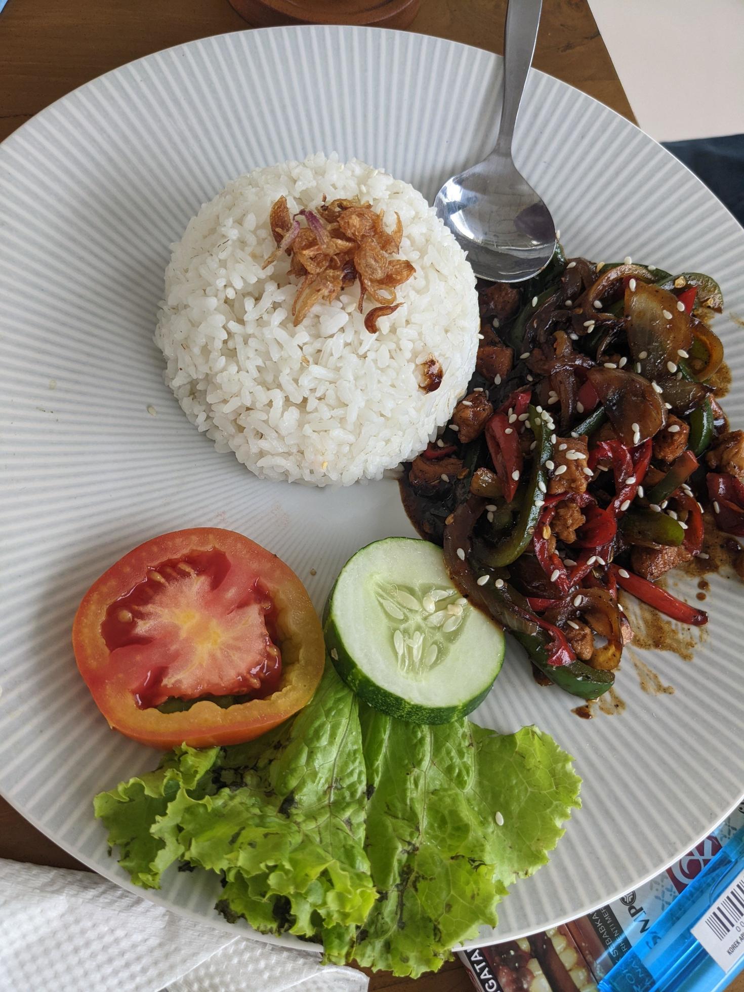 Close up of white rice with chicken sweet spicy ketchup. The photo is suitable to use for traditional food background, poster and food content. Stock Free