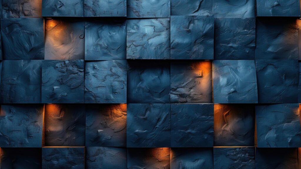 Illuminated Blue Stone Wall Texture with Warm Glowing Lights background , Stock Free