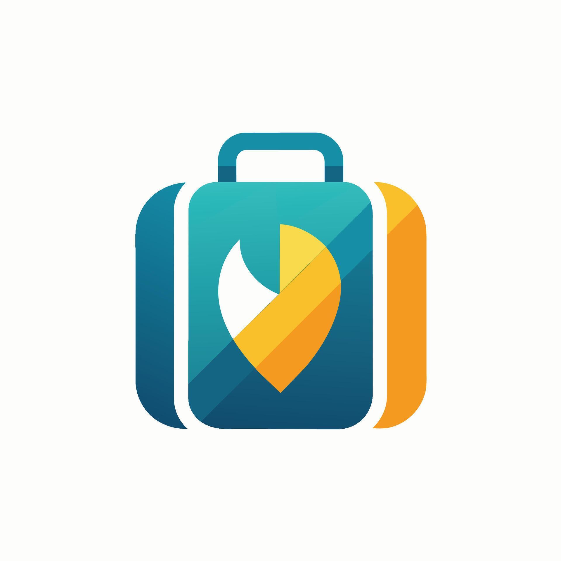 A blue suitcase adorned with a striking yellow arrow symbol, A simple, elegant design incorporating a subtle house outline Stock Free