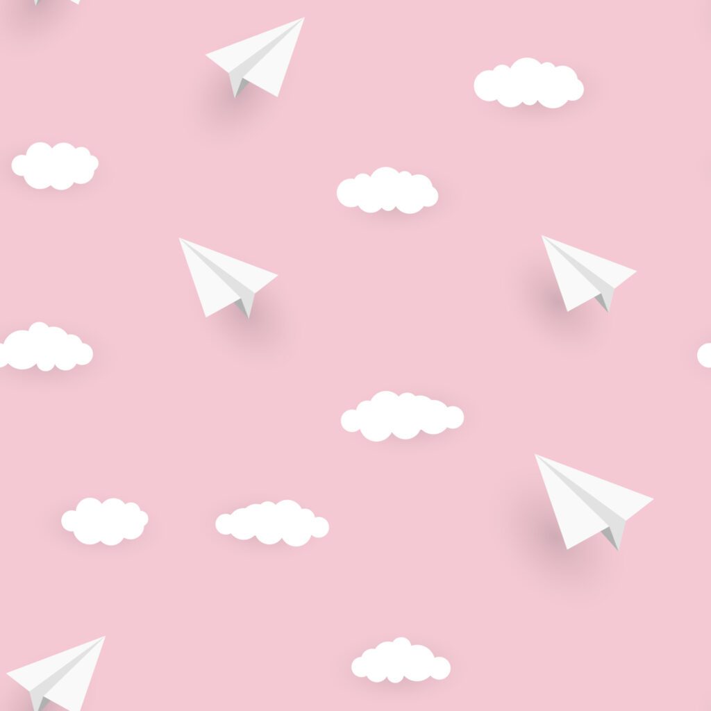 Paper Airplane and Clouds Seamless Pattern Background Free Vector