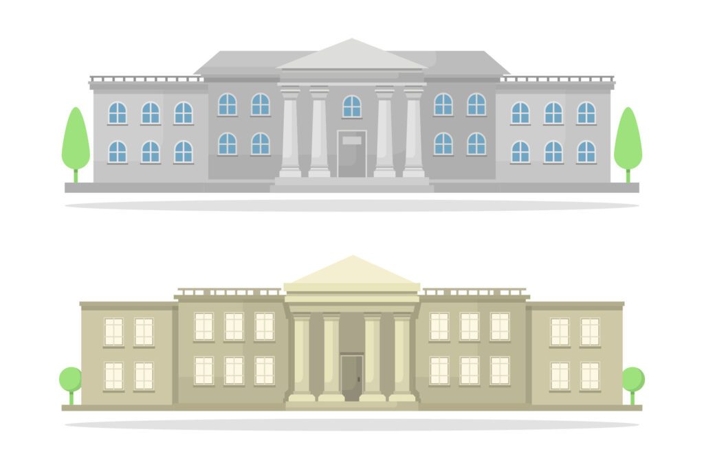 Court buildings illustrated on white background Free Vector