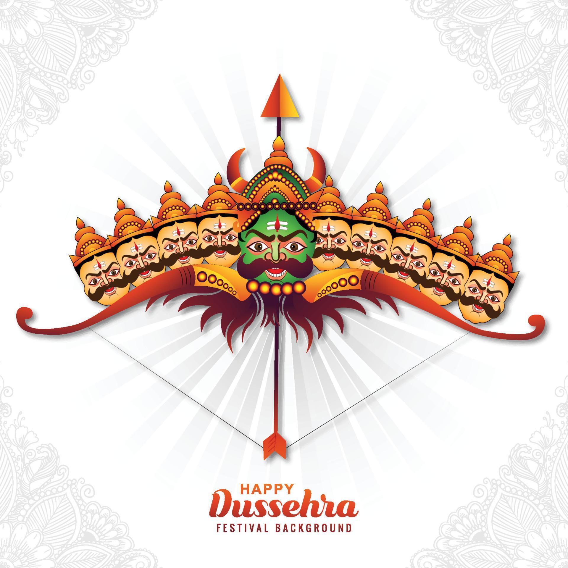 Illustration of lord rama with arrow killing ravana in happy dussehra celebration card background Stock Free