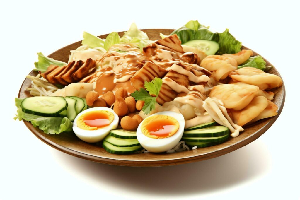 Gado-gado indonesian traditional food. Mix from boiled or steam vegetable served with peanut sauce concept by AI Generated Stock Free