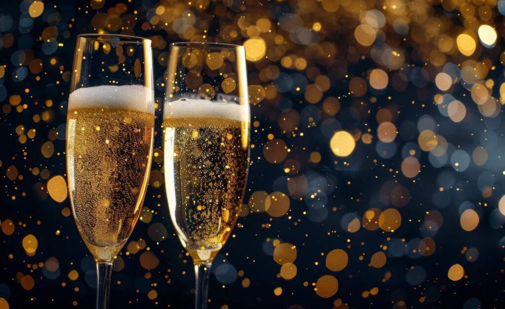 Two Glasses of Champagne Against a Bokeh Background Stock Free