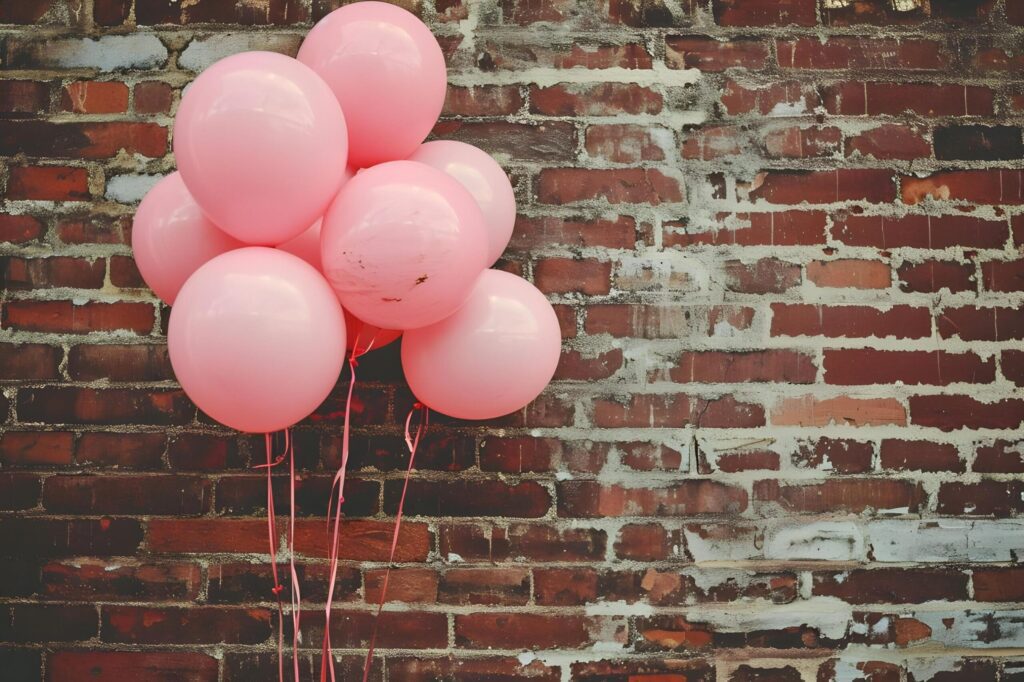 Urban Chic Bubblegum Pink Balloons Popping Against a Brick Wall Free Photo