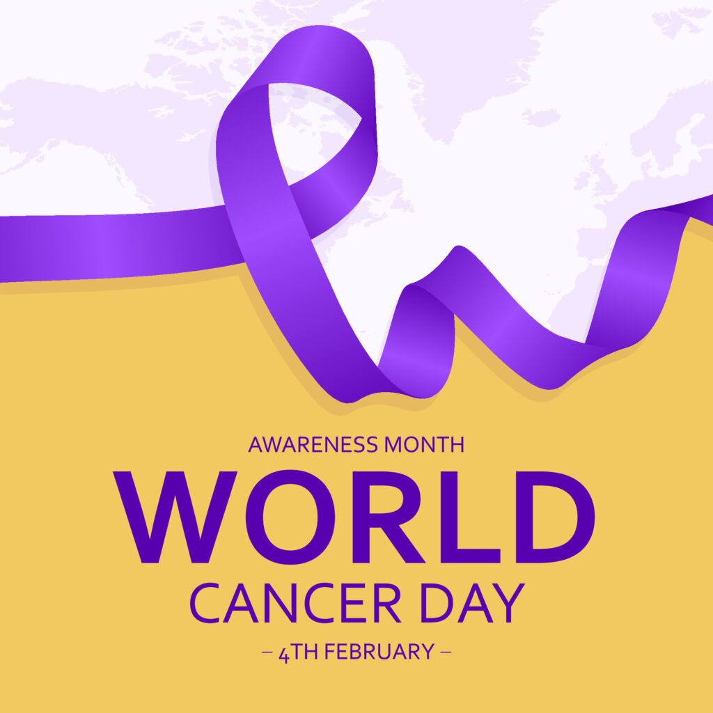 World cancer day flat design background with ribbon illustration Free Vector