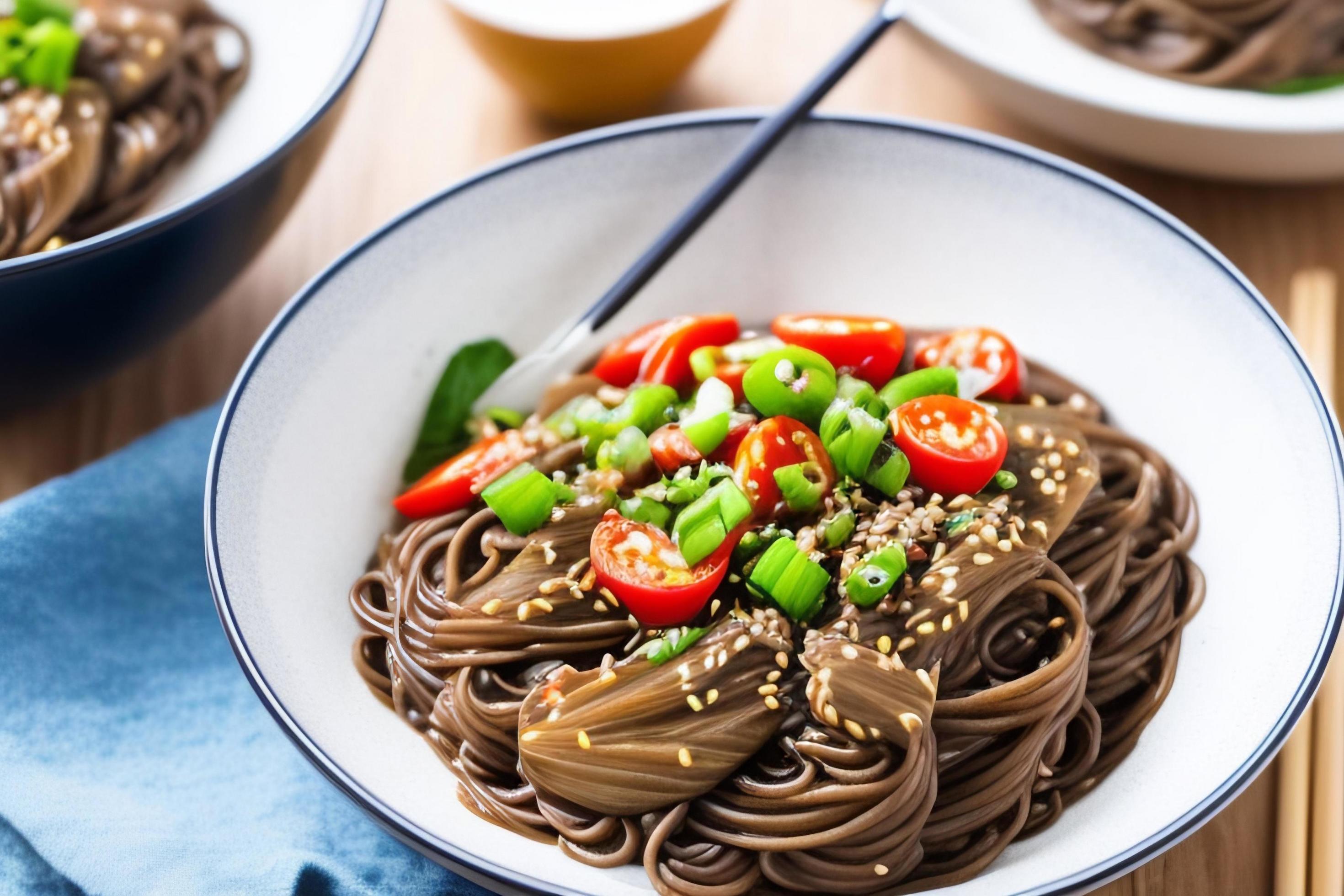 Delicious noodles. Fast food meal with appetizing pasta and chopsticks. Stock Free