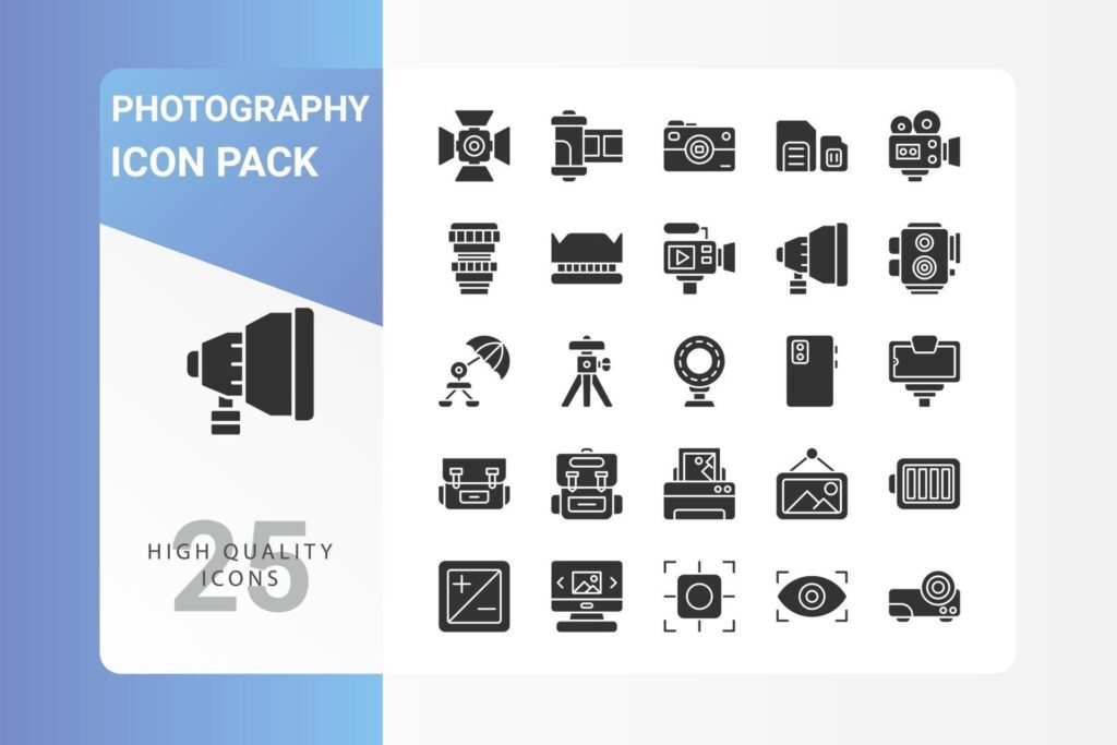 Photography icon pack for your web site design, logo, app, UI Stock Free