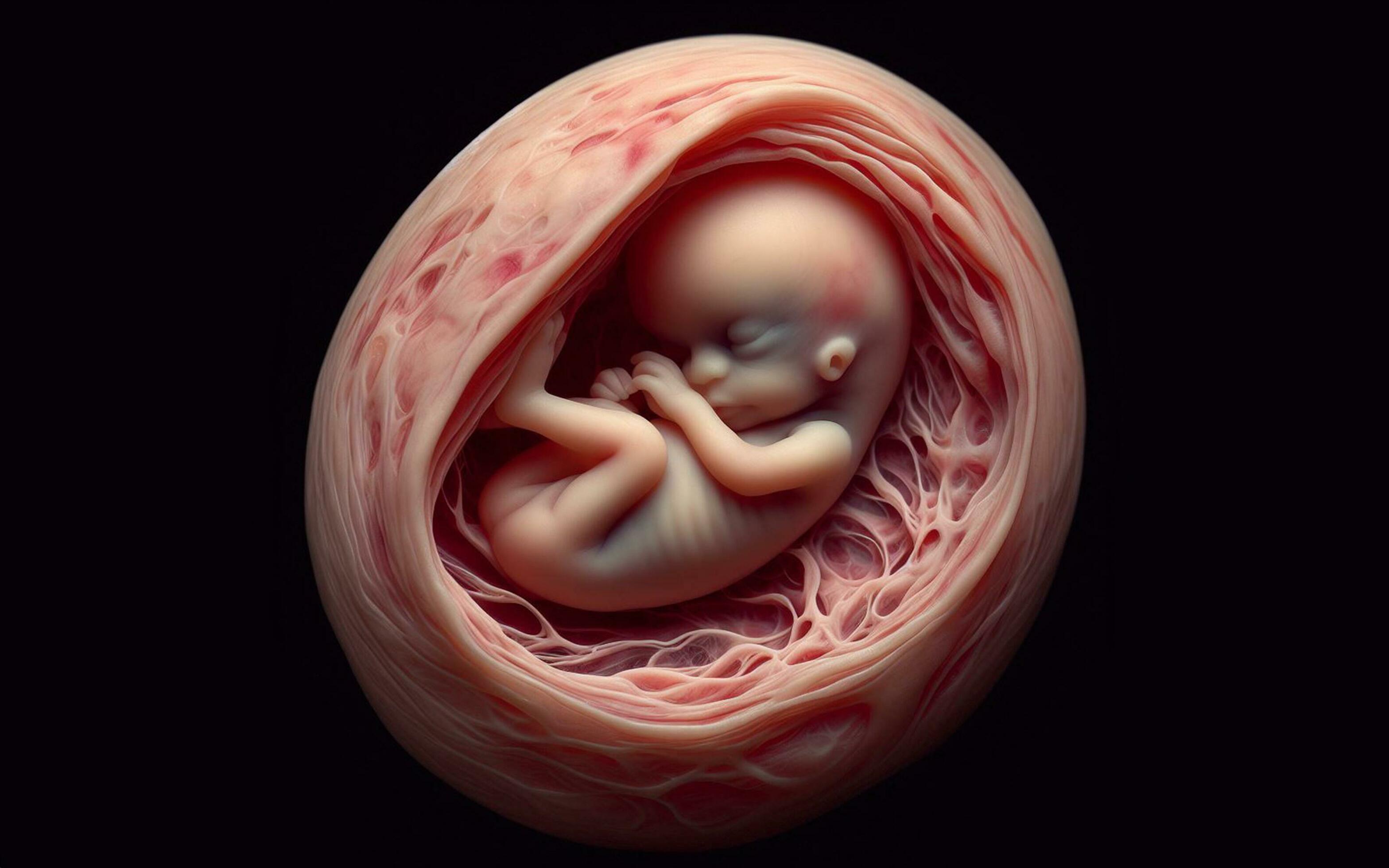 AI generated Fetus in the womb of the mother in the uterine sac 3 months gestation before giving birth Stock Free