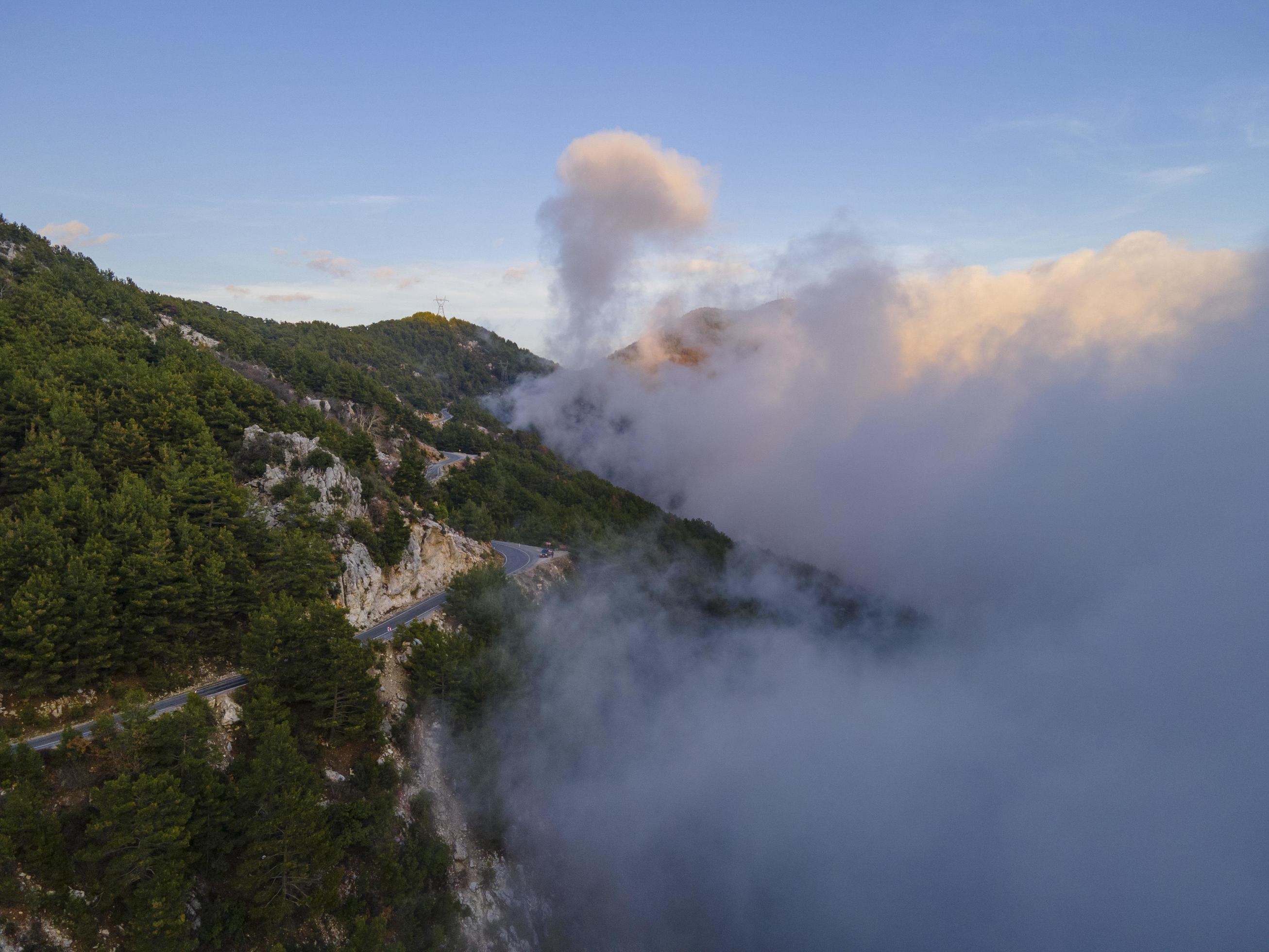 amazing view of cloud and road from aerial in nature Stock Free