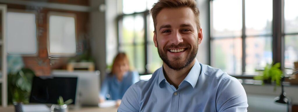 Confident Young Business Professional Smiling at in Modern Office Stock Free