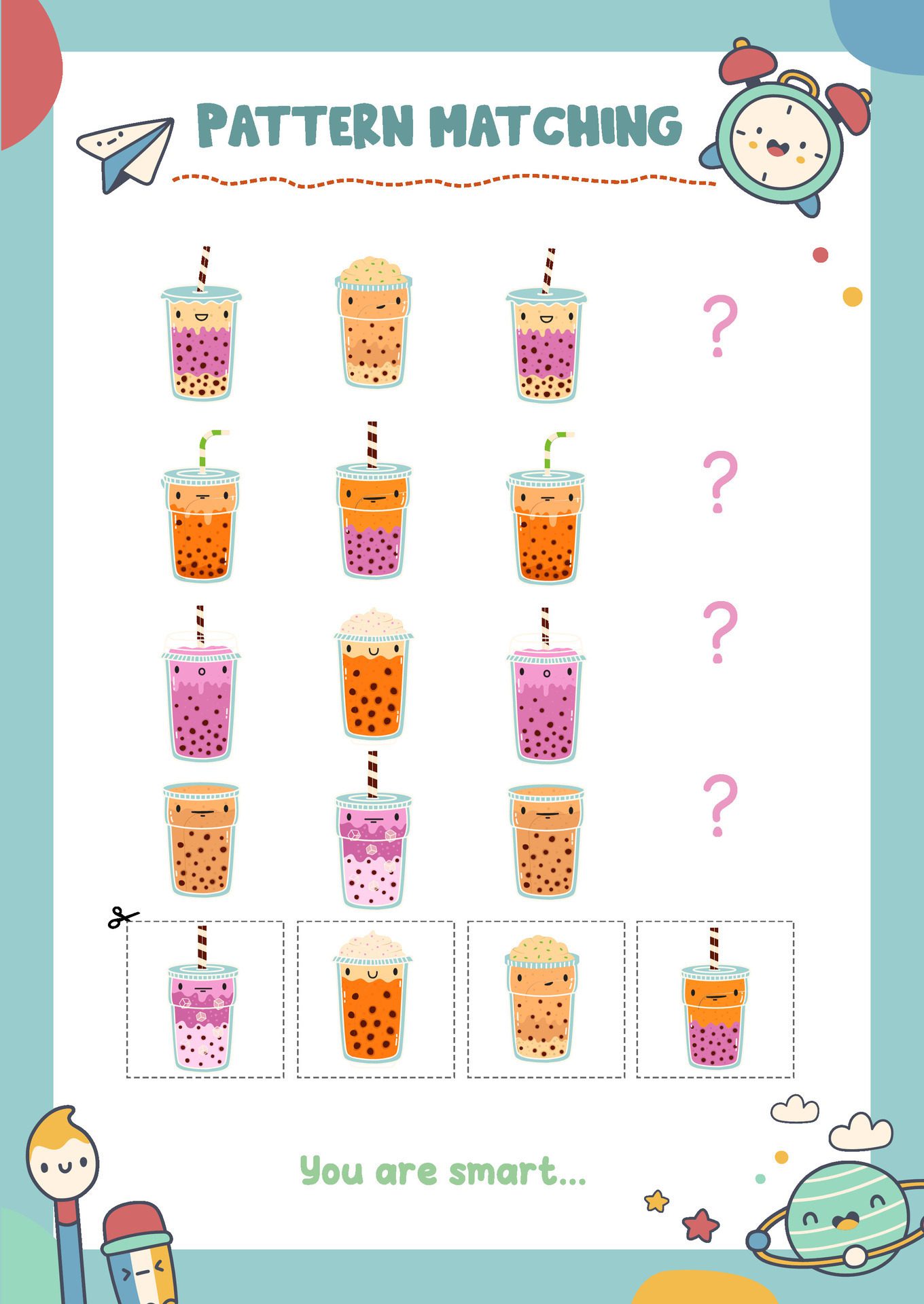 Matching pictures to patterns. Activity worksheet Free Vector and Free SVG