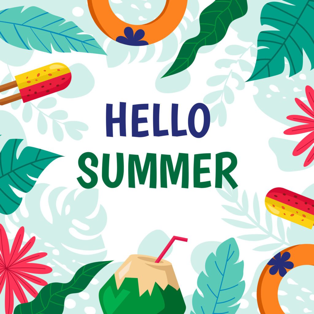 Hello Summer Background with Floral Free Vector