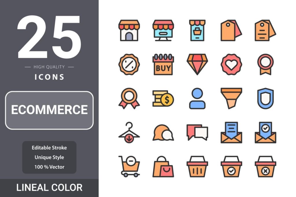 Ecommerceicon pack for your web site design, logo, app, UI. Ecommerce icon lineal color design Stock Free