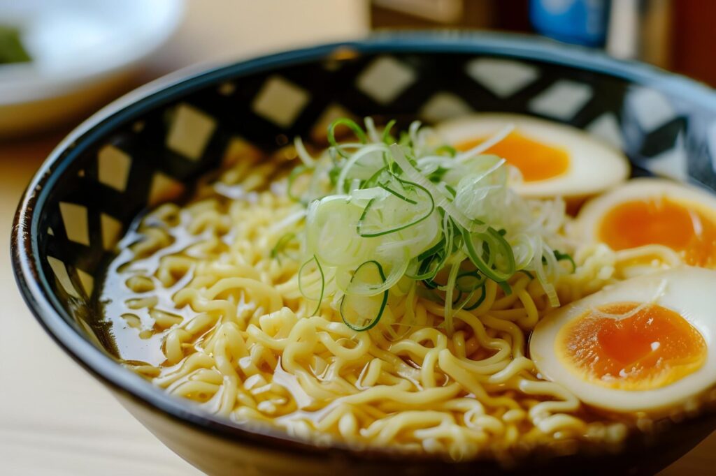 Japanese Ramen Elegance Folk-Design Close-Up Free Photo