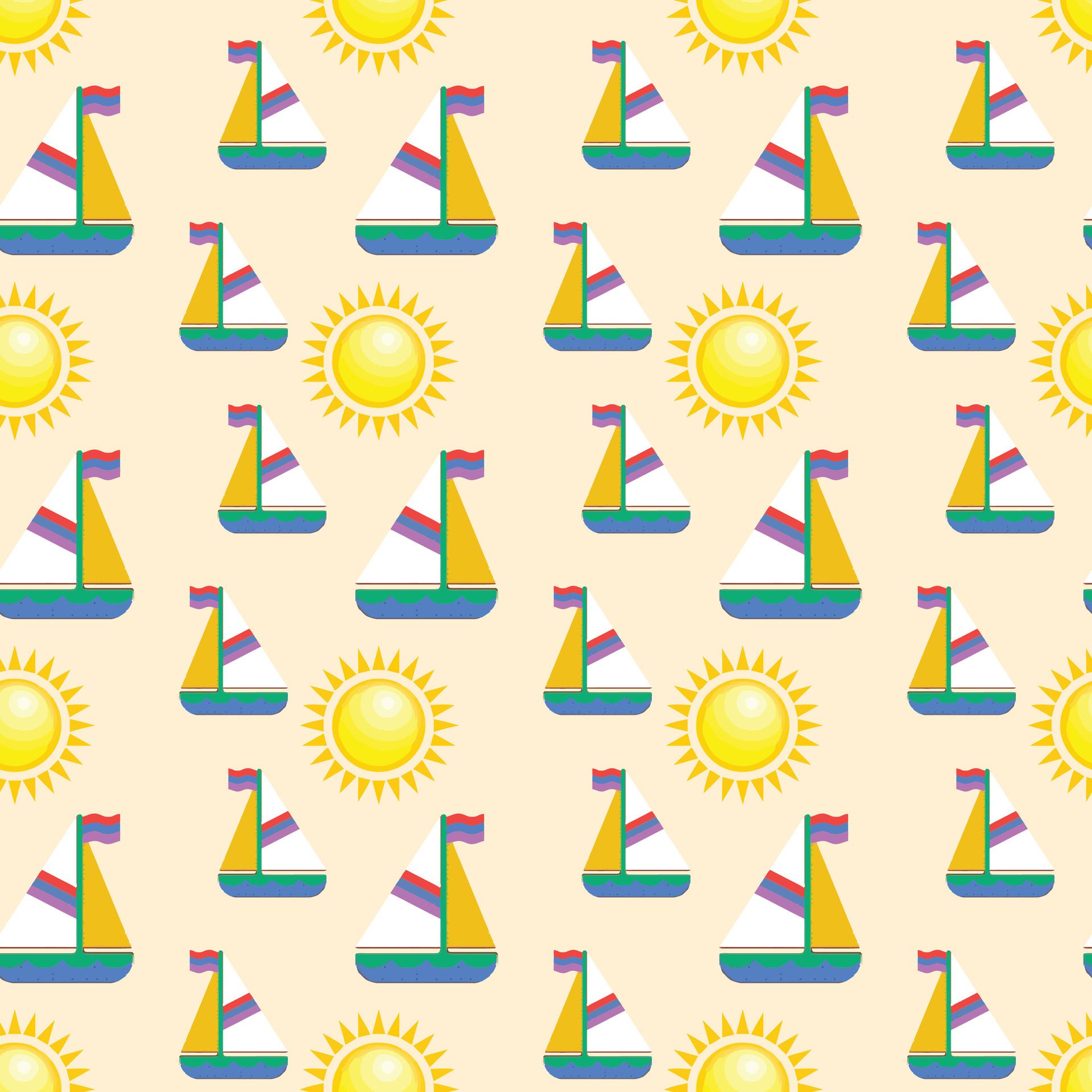 Paper boat goes into sunset Seamless Pattern Design Free Vector