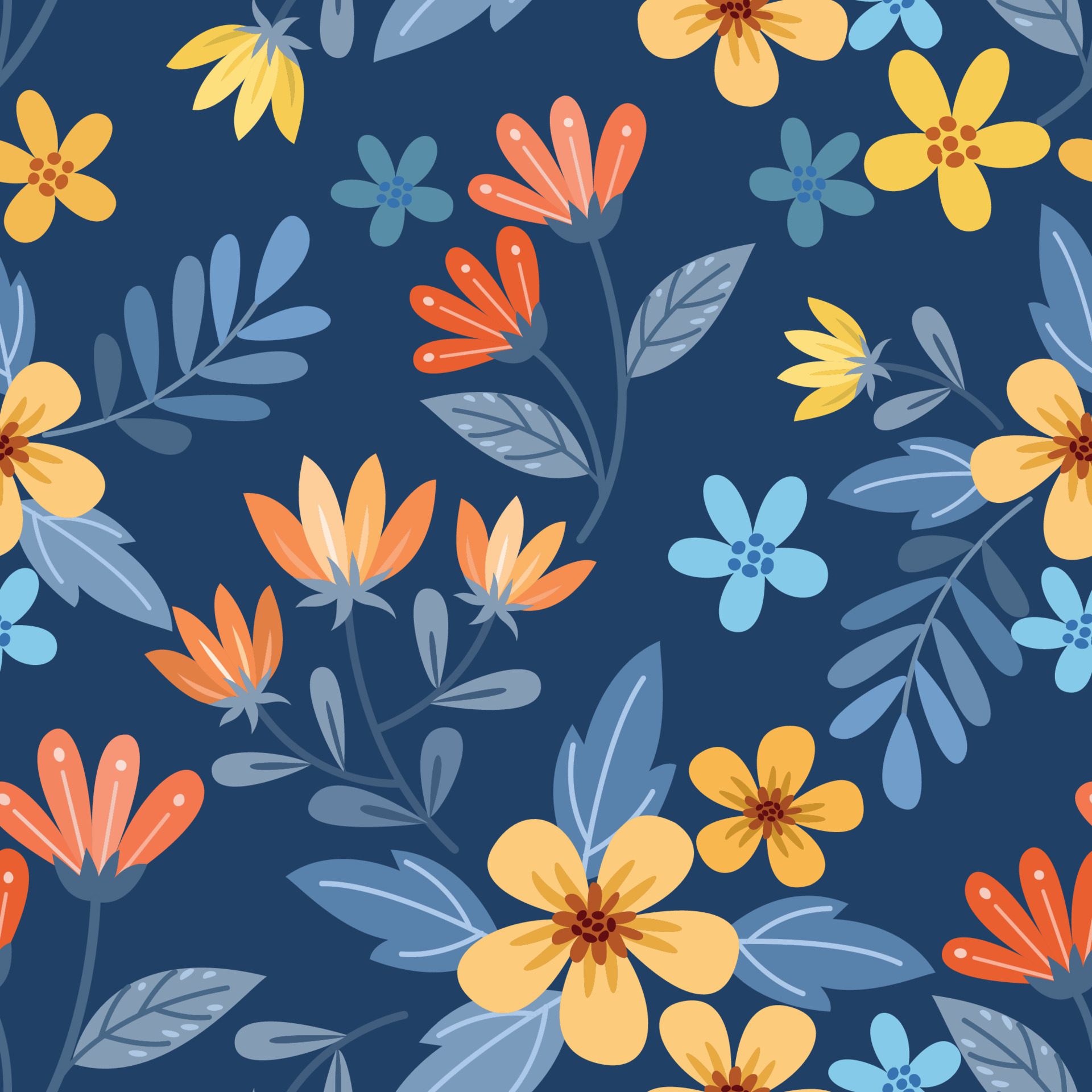 Colorful hand draw flowers seamless pattern Free Vector