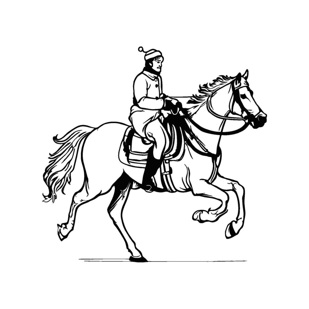 silhouette of person riding a horse Free Vector