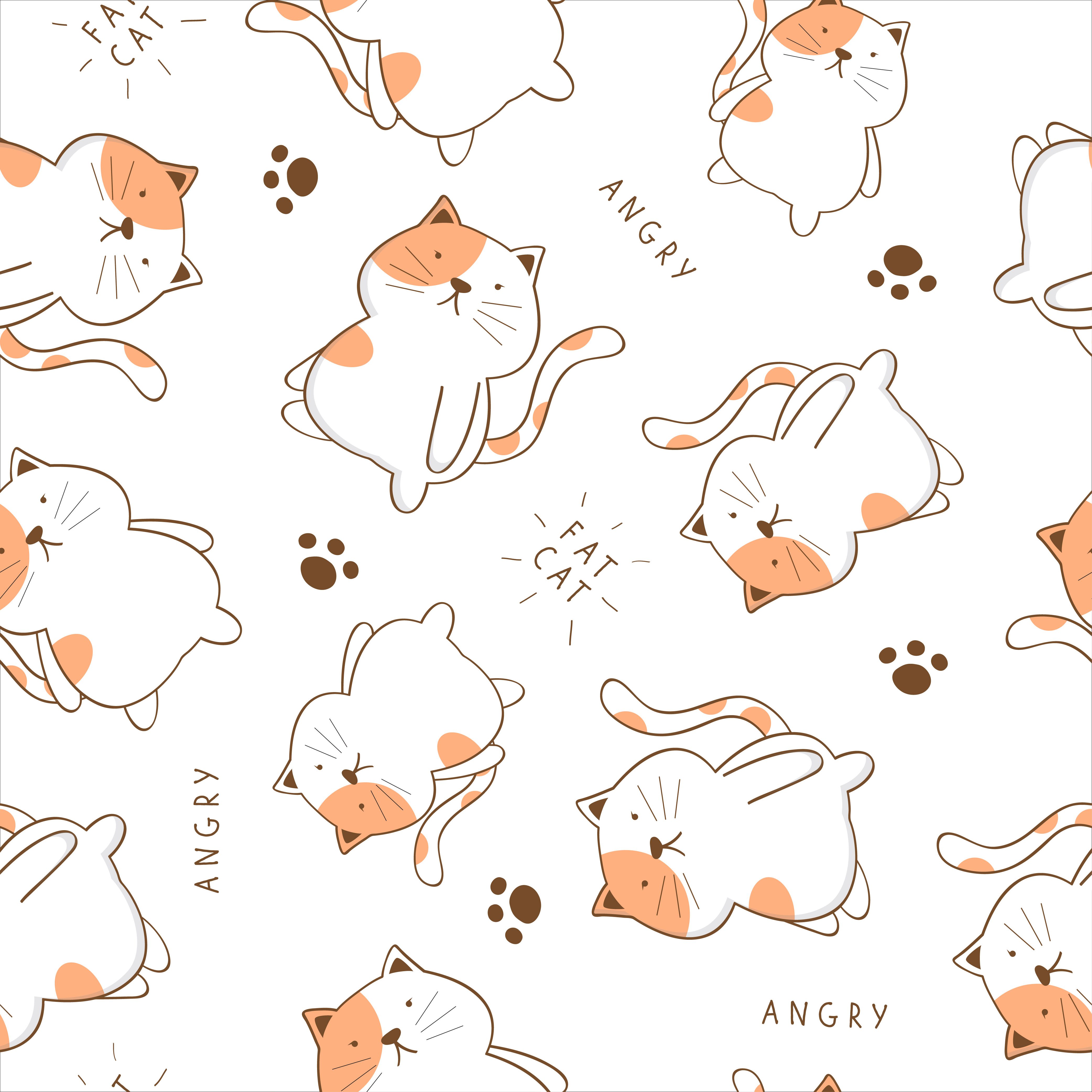 Seamless childish pattern with angry cute cat Free Vector