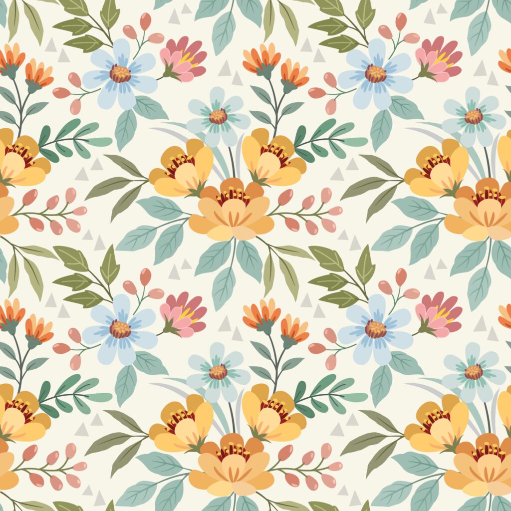 Colorful hand draw flowers seamless pattern for fabric textile wallpaper. Free Vector