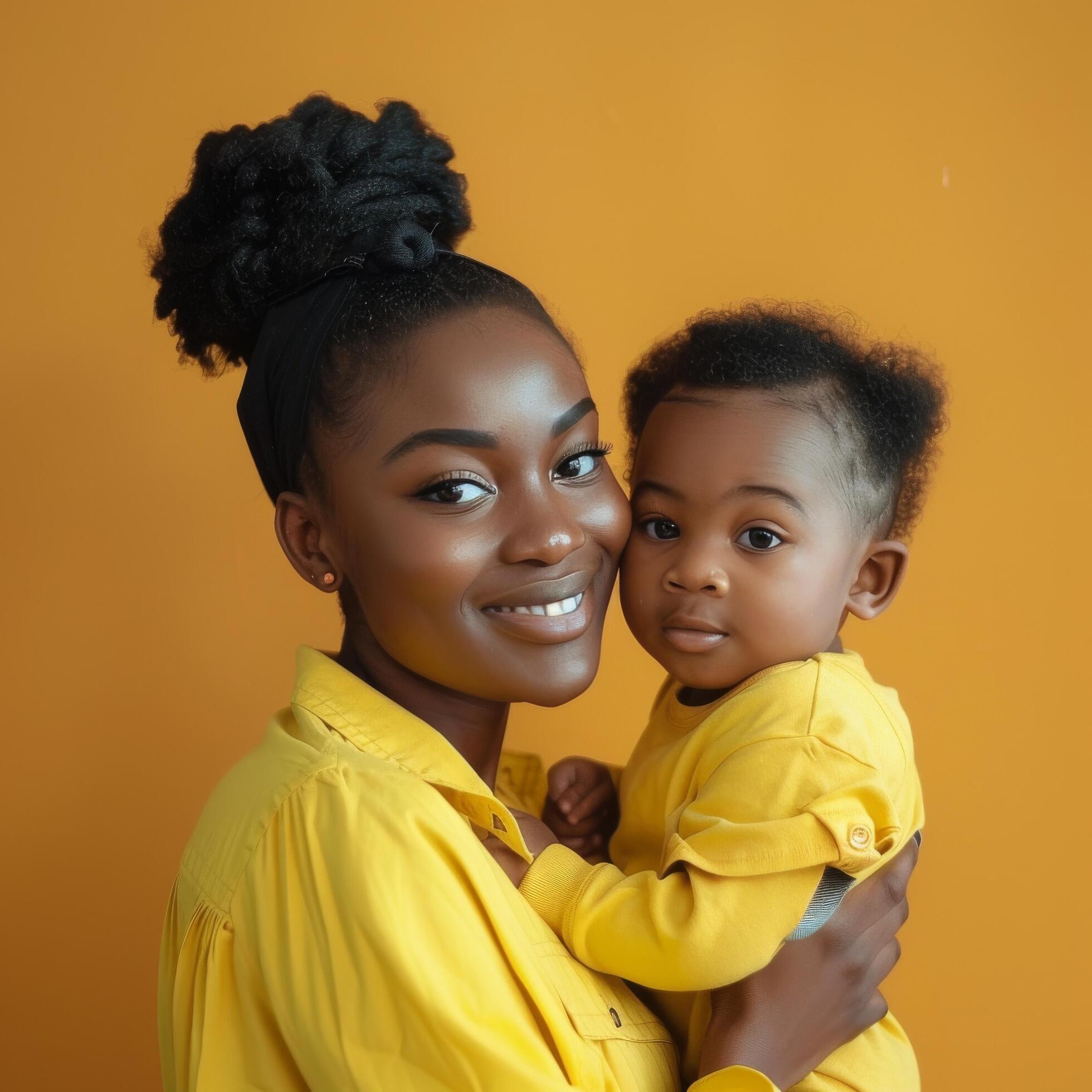 Mother with her young child posing for a family portrait Stock Free