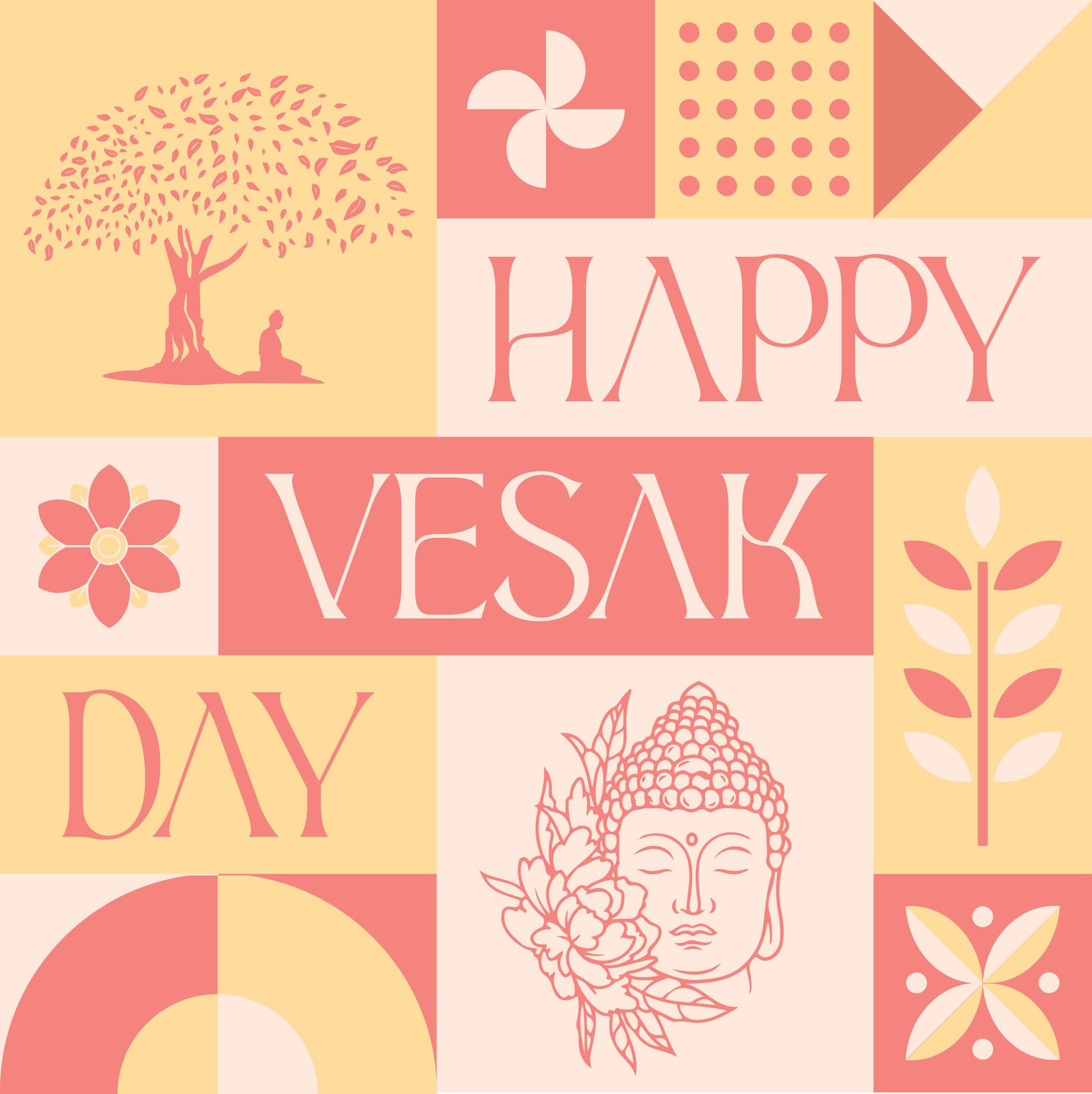 Happy Vesak Day Buddhist seamless pattern in scandinavian style postcard with Retro clean concept design Free Vector